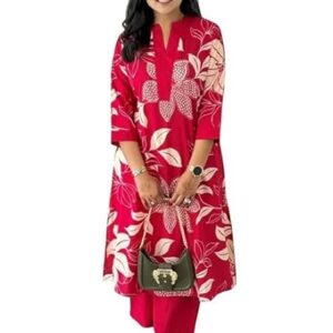 women's pure cotton printed ethnic wear straight kurta set with palazzo pants