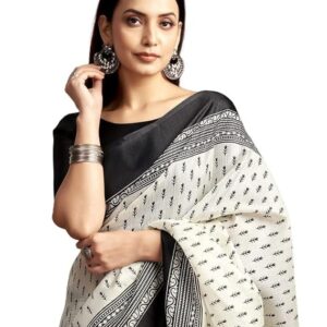 women's bagalpuri silk saree | varli printed saree with unstitched blouse piece