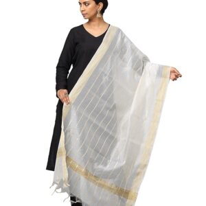 women's chanderi silk 2.25 meter dupatta with zari stripes & border